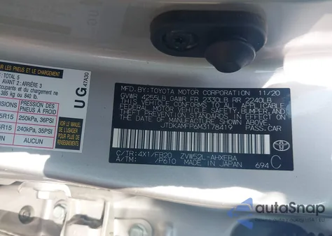 2021 Toyota Prius Prime Le из США, поврежденный, VIN JTDKAMFP6M3178419